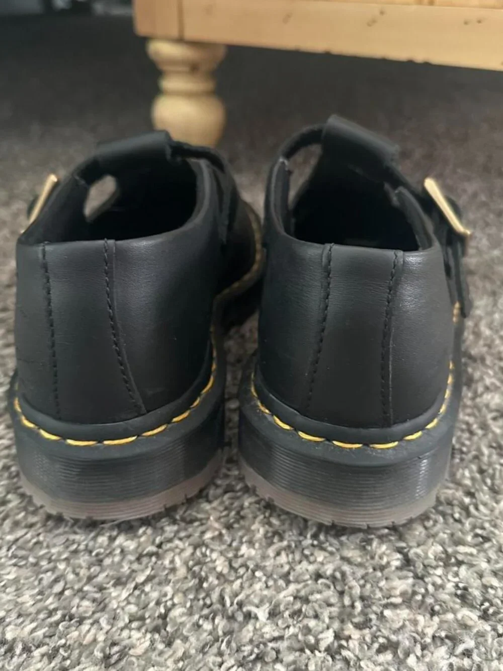 Dr. Martens Black Leather Mary Janes with Yellow Stitching